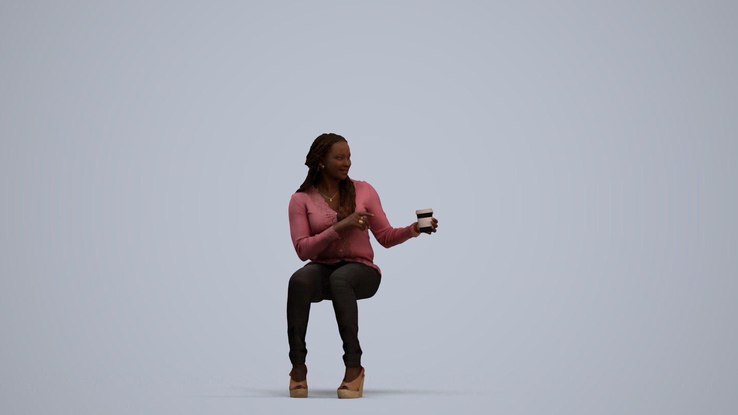 realistic 3D woman casual sitting, scanned archviz people for Blender and 3ds Max, standing pose render
