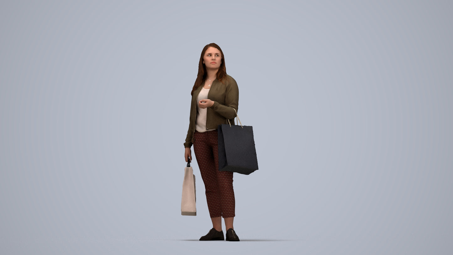 scanned 3D woman casual shopping, photogrammetry people for Enscape and V-Ray, top-down view render