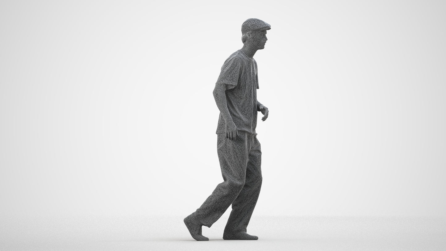 realistic 3D people man casual walking, render-ready for V-Ray and Corona, FBX OBJ, wireframe side view