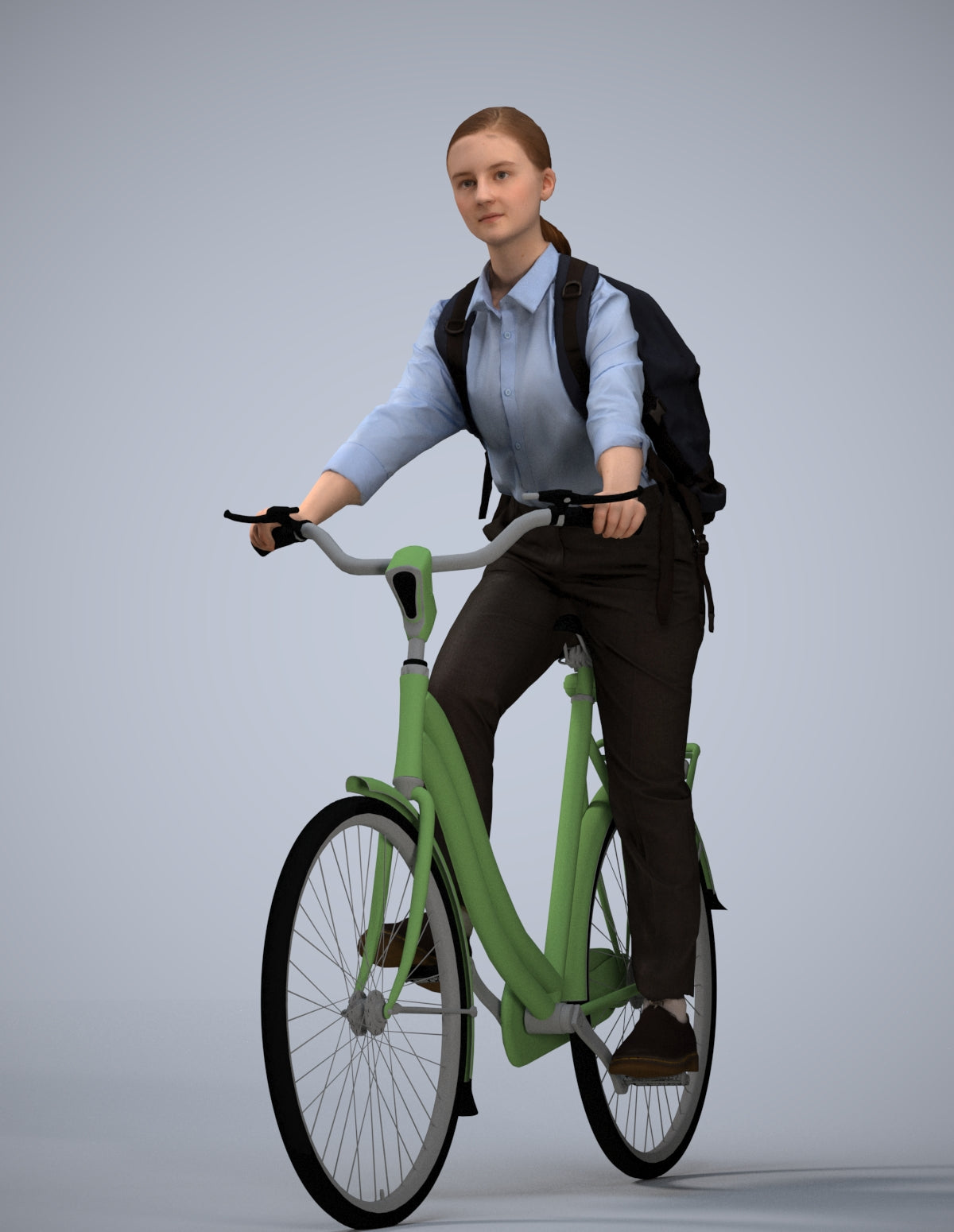 realistic 3D people girl business cycling, render-ready for V-Ray and Corona, FBX OBJ
