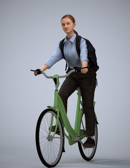 realistic 3D people girl business cycling, render-ready for V-Ray and Corona, FBX OBJ