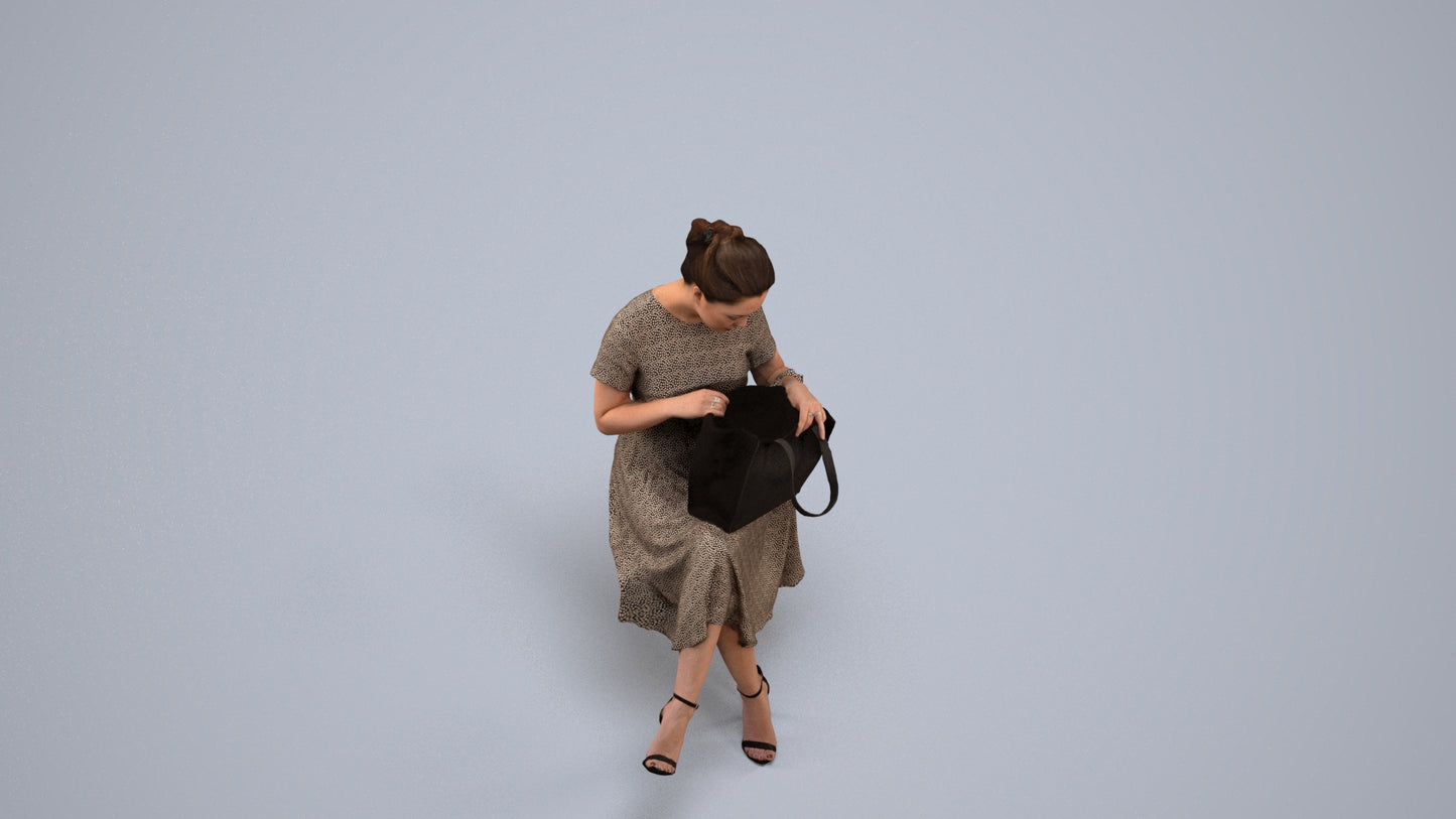 realistic 3D human woman casual mix, archviz people FBX OBJ for Blender, back view render