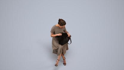 realistic 3D human woman casual mix, archviz people FBX OBJ for Blender, back view render