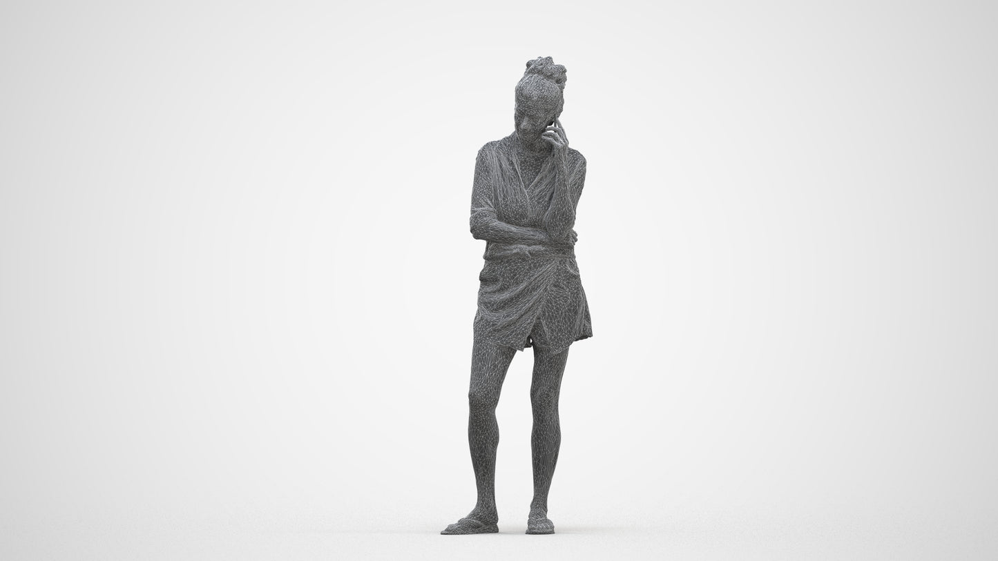 realistic 3D human woman casual standing, archviz people FBX OBJ for Blender, three-quarter front view render