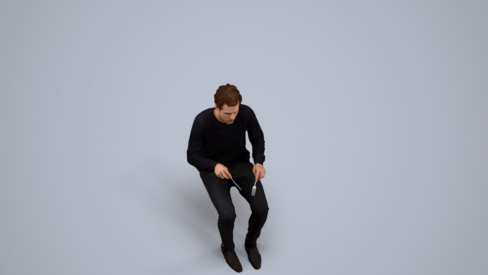scanned 3D man casual sitting, photogrammetry people for Enscape and V-Ray, back view render