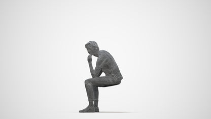 3D scanned man sitting casual, photorealistic archviz people for Enscape and SketchUp, wireframe back view