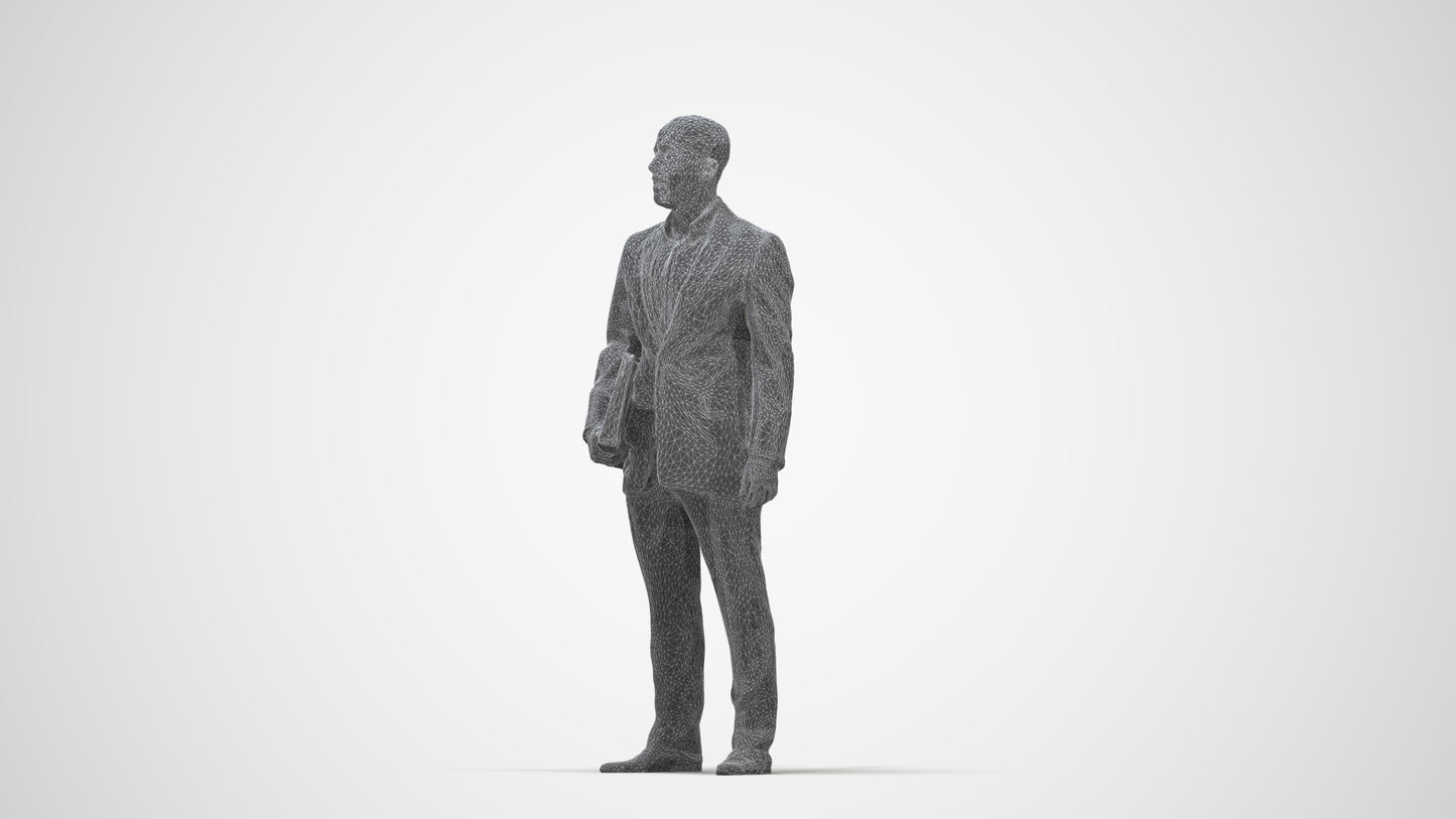 3D people model man business, scanned human for 3ds Max rendering, wireframe back view