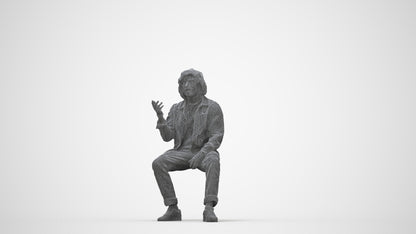 realistic 3D man casual sitting, scanned archviz people for Blender and 3ds Max, wireframe back view