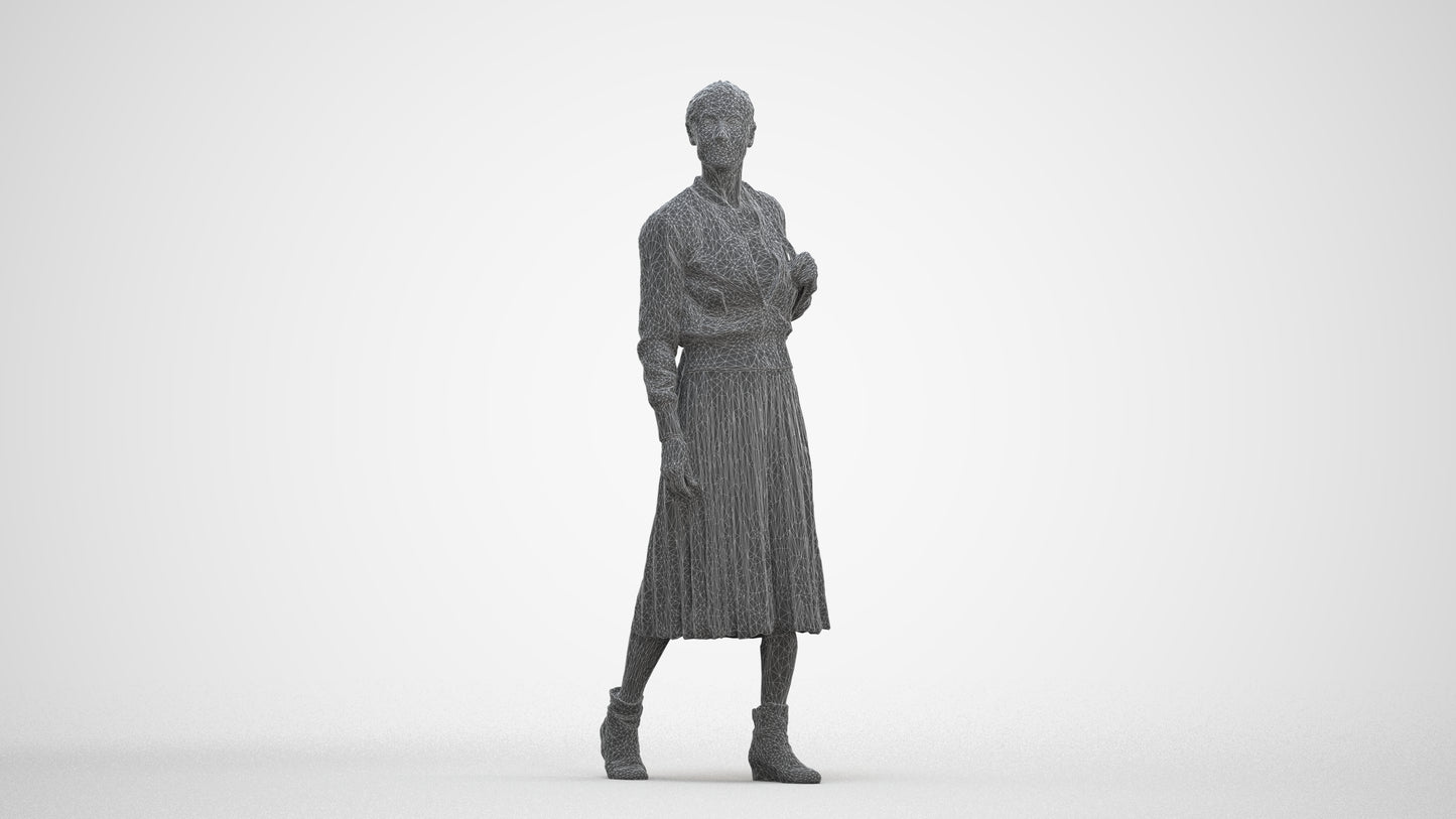 3D scanned senior woman walking casual, photorealistic archviz people for Enscape and SketchUp