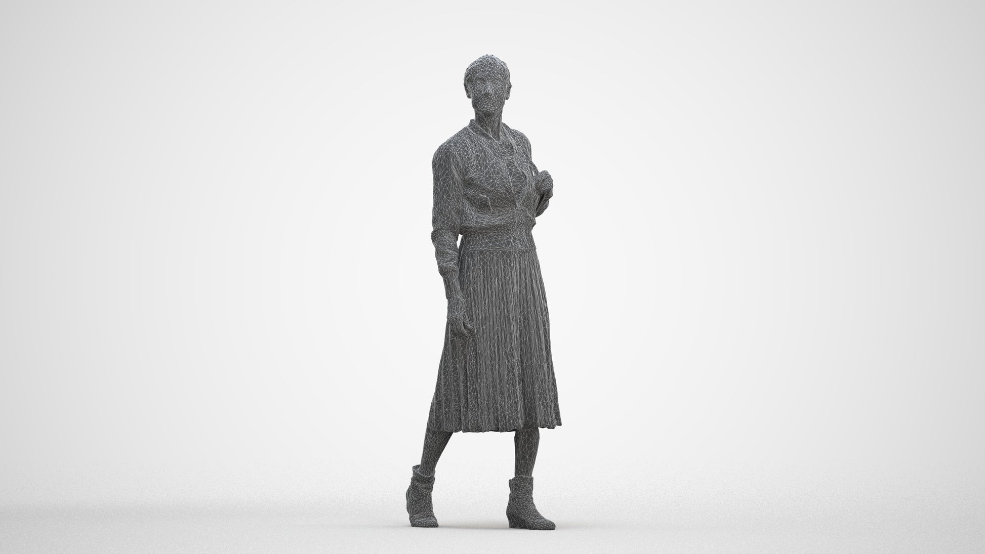 3D scanned senior woman walking casual, photorealistic archviz people for Enscape and SketchUp