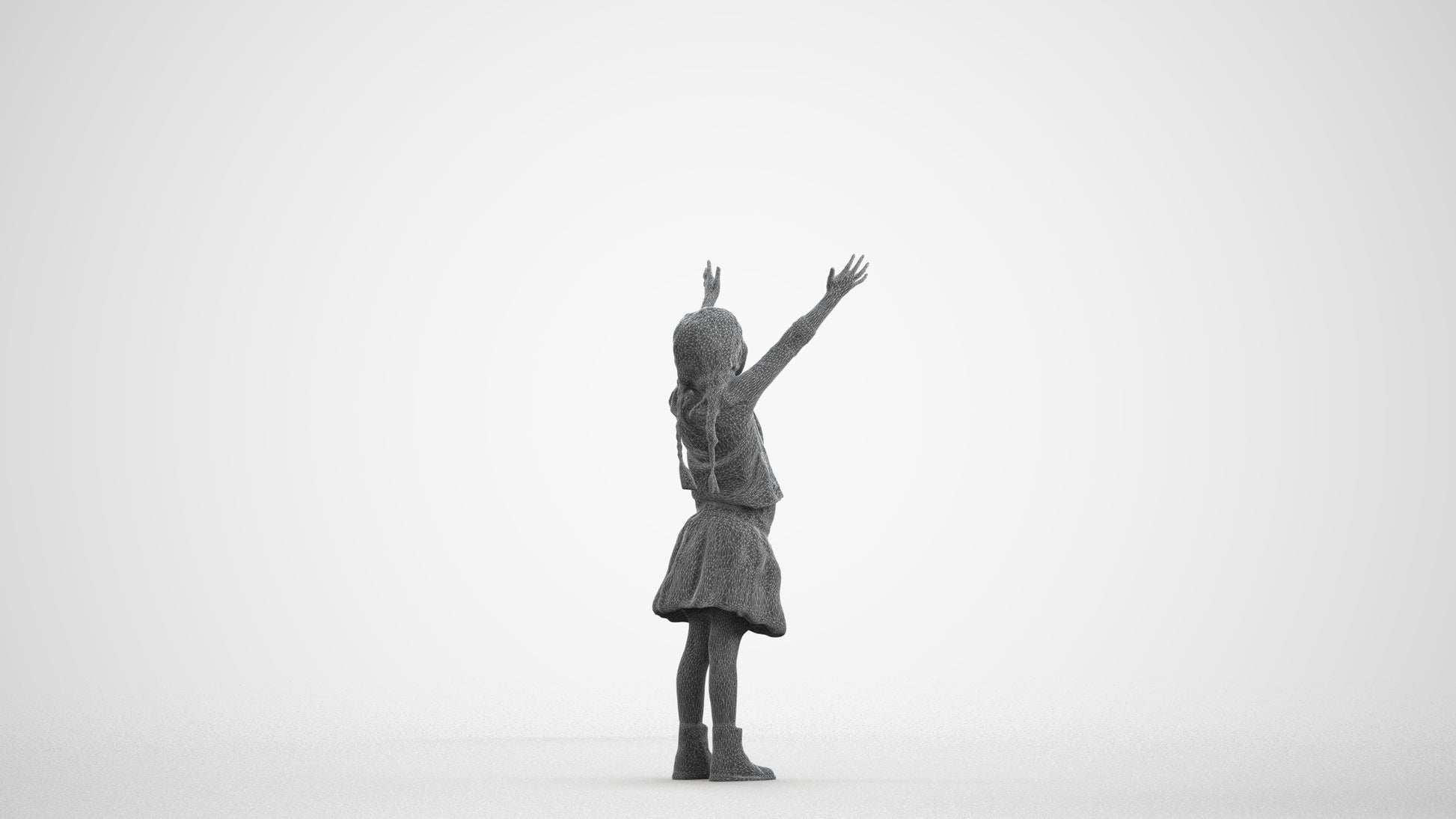 3D scanned girl kids casual, photorealistic archviz people for Enscape and SketchUp, wireframe front view