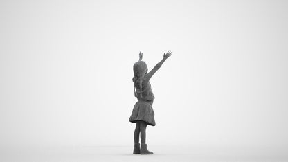3D scanned girl kids casual, photorealistic archviz people for Enscape and SketchUp, wireframe front view
