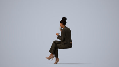 realistic 3D human woman business, archviz people FBX OBJ for Blender, three-quarter view render