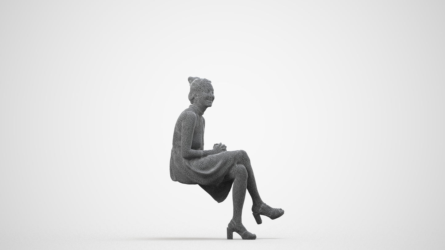 realistic 3D woman formal sitting, scanned archviz people for Blender and 3ds Max, wireframe side view