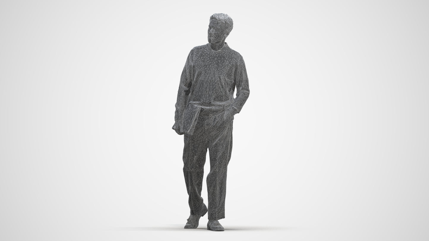 3D people model man casual walking, scanned human for 3ds Max rendering, three-quarter front view render