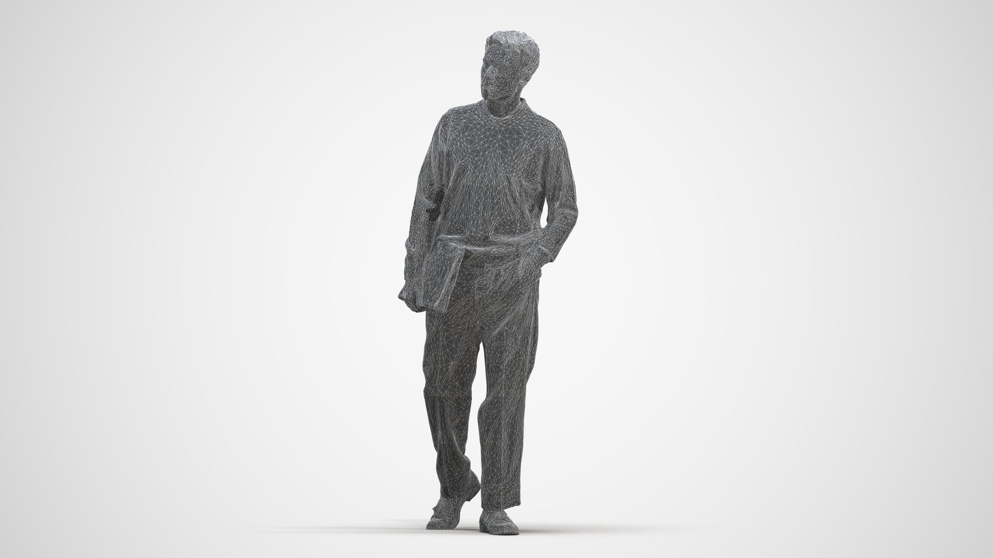 3D people model man casual walking, scanned human for 3ds Max rendering, three-quarter front view render