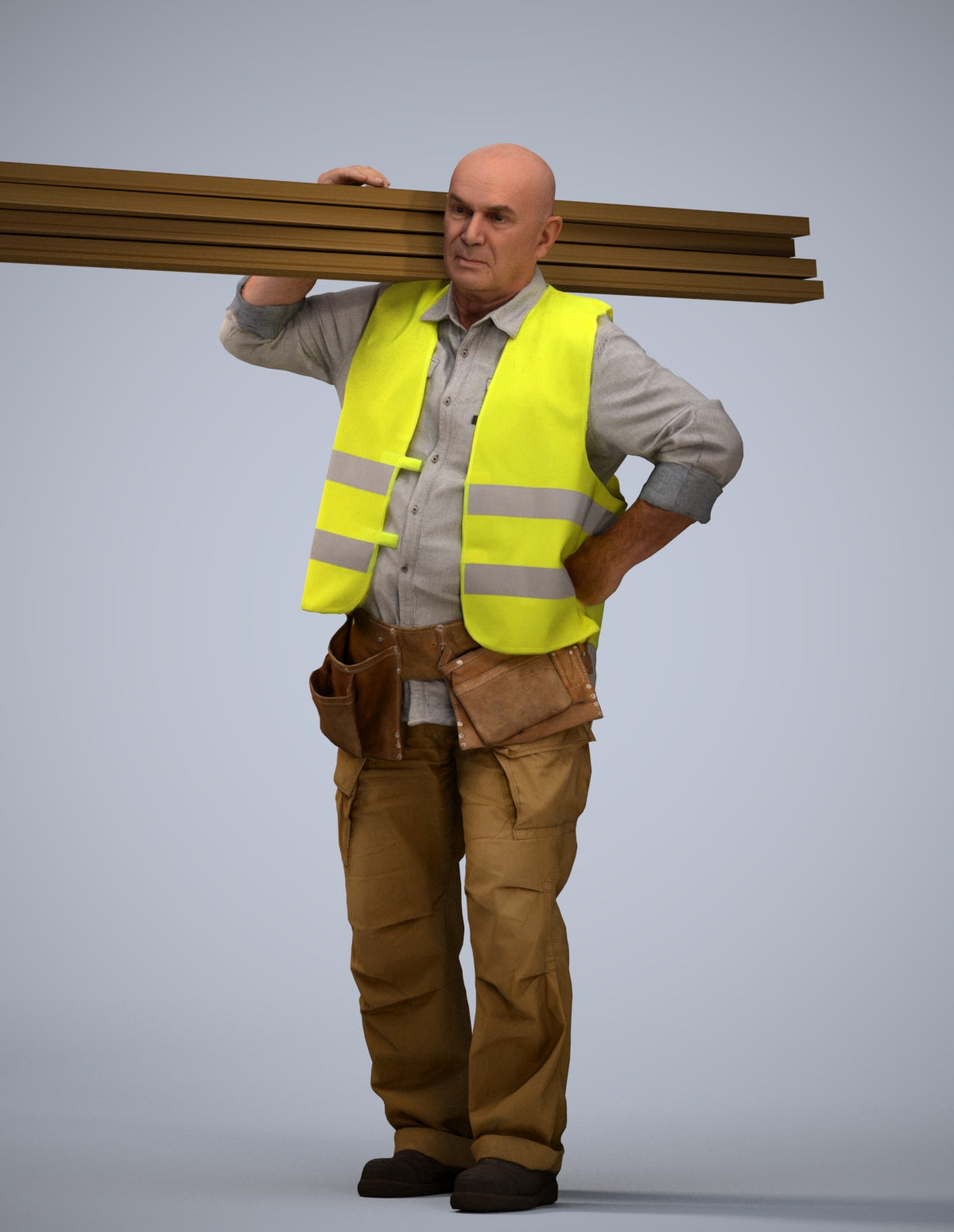 3D scanned senior man walking, photorealistic archviz people for Enscape and SketchUp