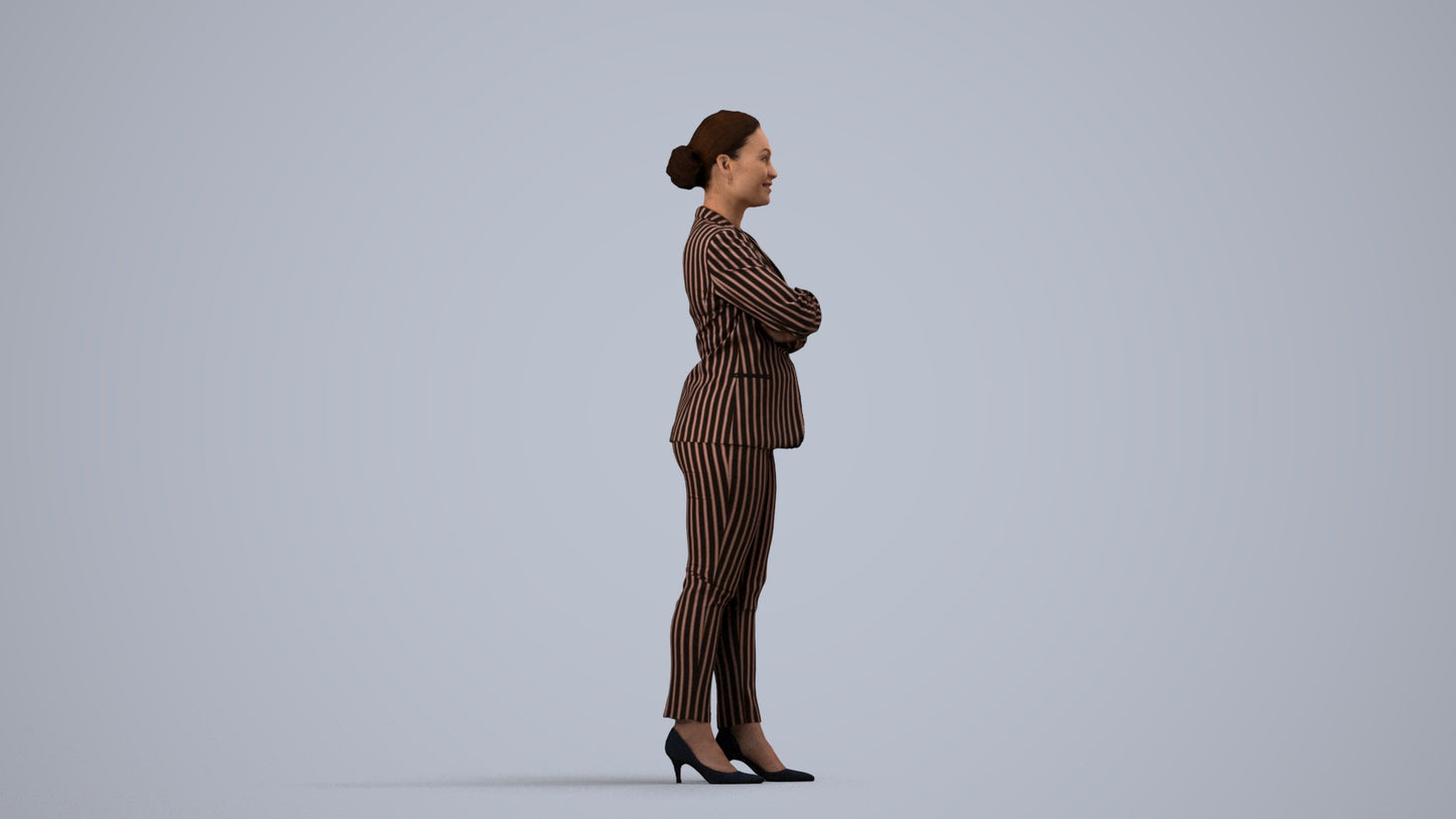 scanned 3D woman business standing, photogrammetry people for Enscape and V-Ray, side view render