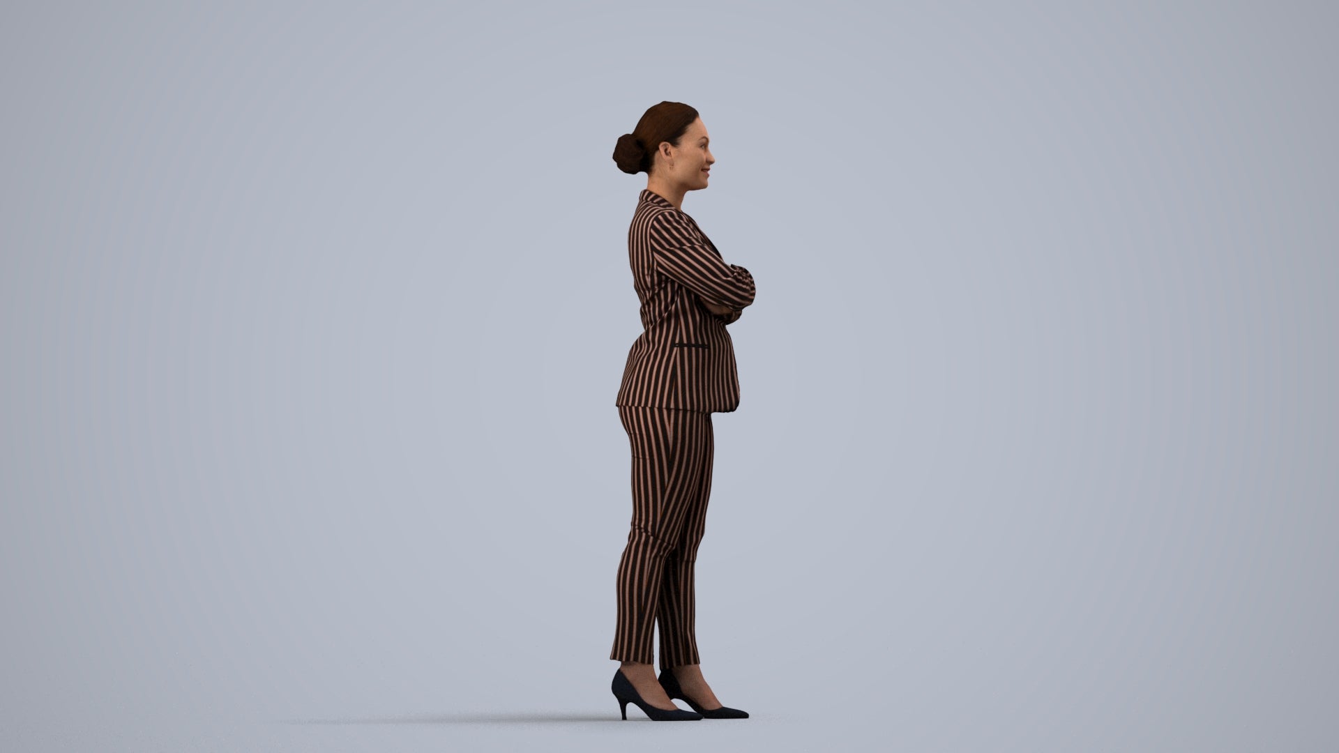 scanned 3D woman business standing, photogrammetry people for Enscape and V-Ray, side view render