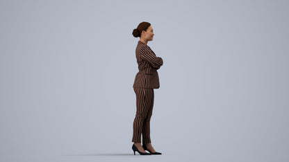scanned 3D woman business standing, photogrammetry people for Enscape and V-Ray, side view render