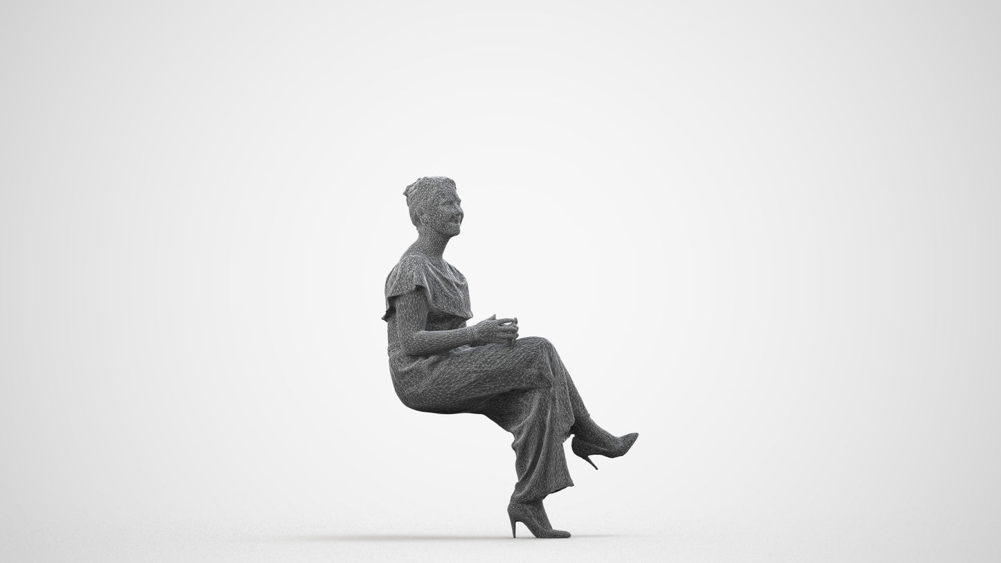 3D scanned woman business casual, photorealistic archviz people for Enscape and SketchUp, wireframe side view