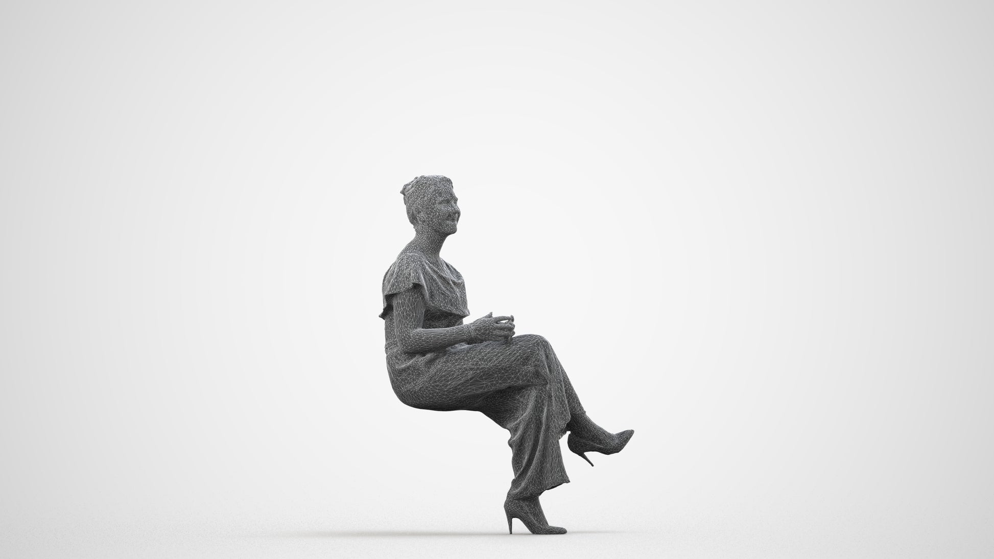 3D scanned woman business casual, photorealistic archviz people for Enscape and SketchUp, wireframe side view