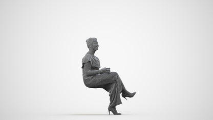 3D scanned woman business casual, photorealistic archviz people for Enscape and SketchUp, wireframe side view