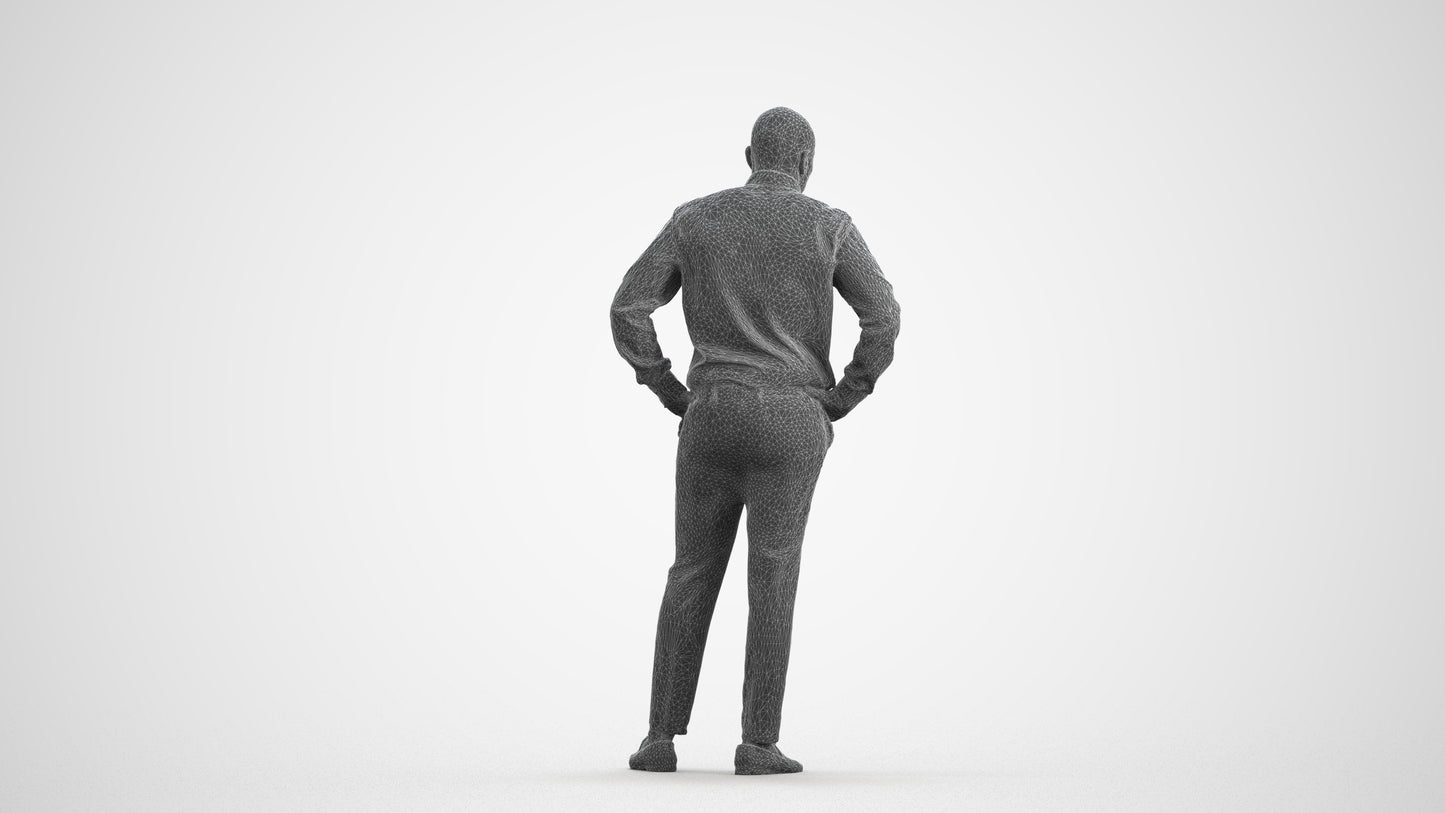3D scanned man business, photorealistic archviz people for Enscape and SketchUp, wireframe front view