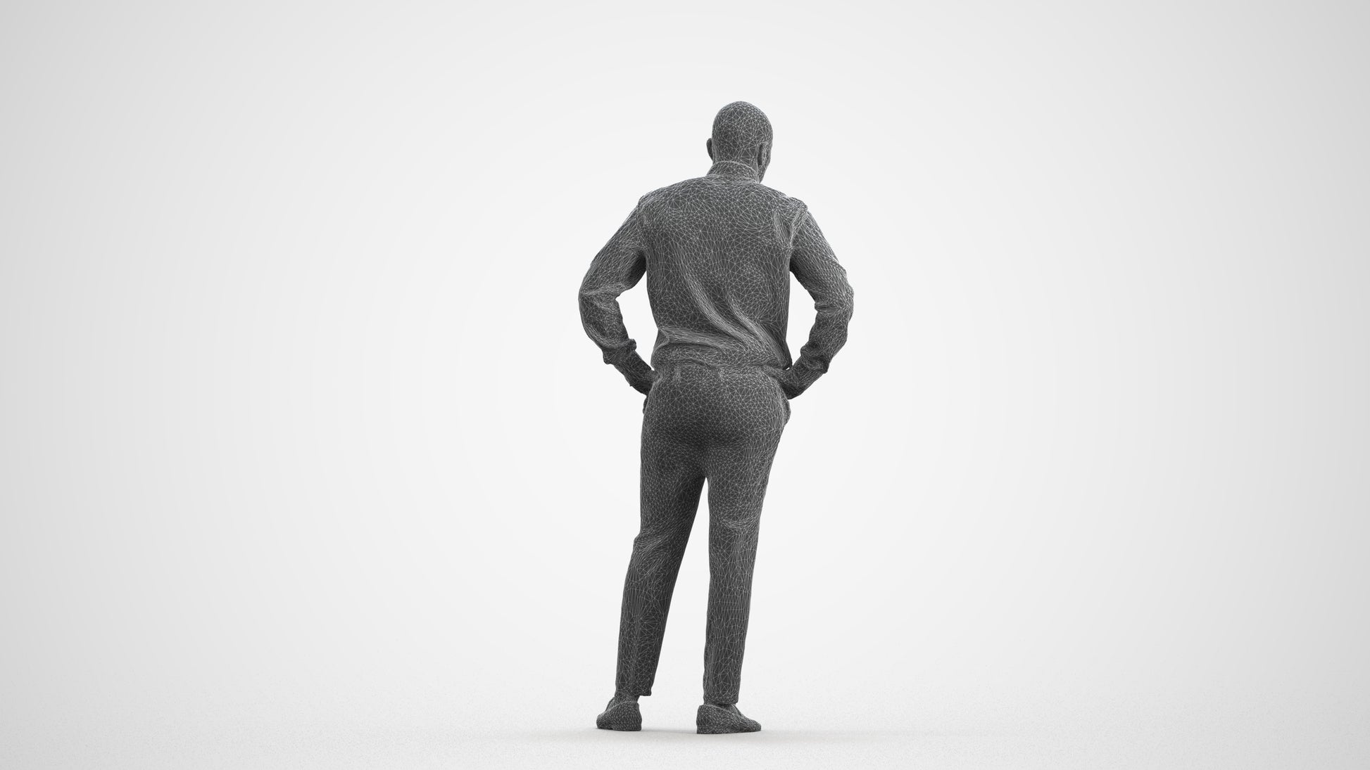 3D scanned man business, photorealistic archviz people for Enscape and SketchUp, wireframe front view