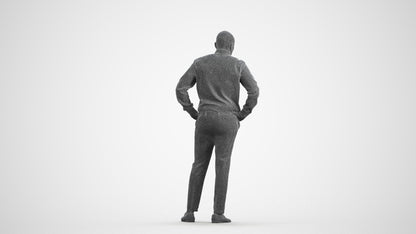 3D scanned man business, photorealistic archviz people for Enscape and SketchUp, wireframe front view