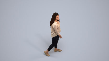 realistic 3D human woman casual walking, archviz people FBX OBJ for Blender, back view render