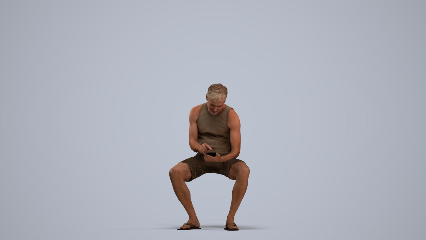 scanned 3D man casual sitting, photogrammetry people for Enscape and V-Ray, standing pose render