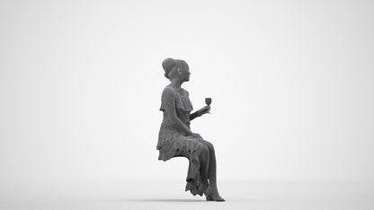 3D human model woman formal formalaffairs, photogrammetry scanned person for archviz, wireframe side view