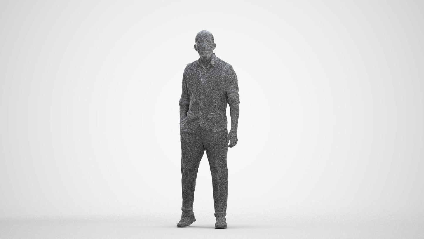 scanned 3D man business, photogrammetry people for Enscape and V-Ray, three-quarter front view render
