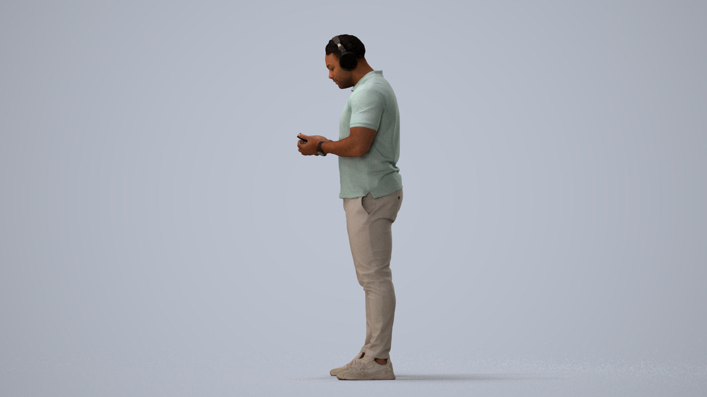 3D people model man casual standing, scanned human for 3ds Max rendering, three-quarter view render