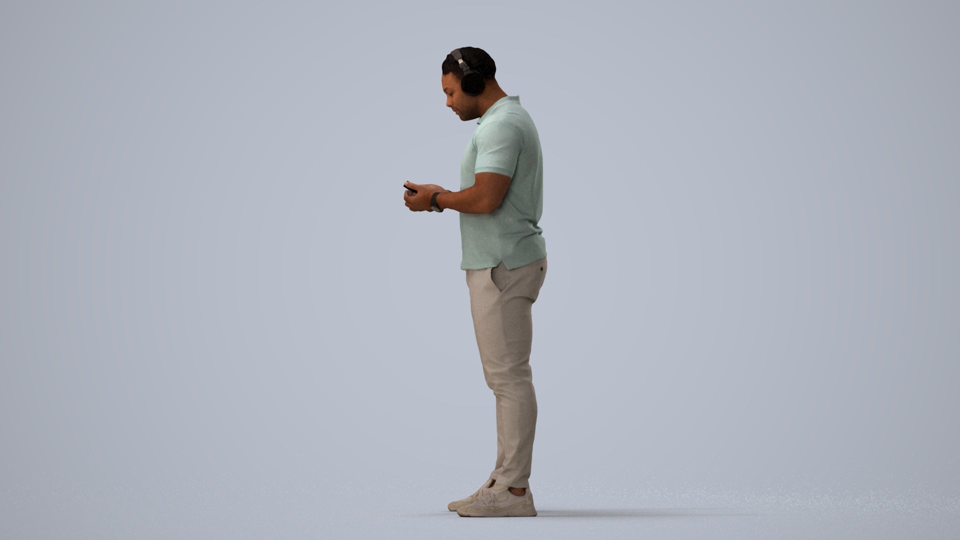 3D people model man casual standing, scanned human for 3ds Max rendering, three-quarter view render