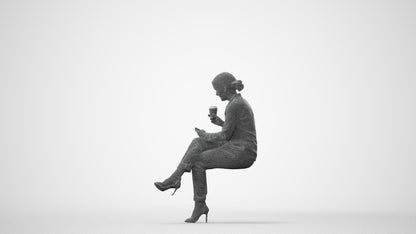 realistic 3D woman casual sitting, scanned archviz people for Blender and 3ds Max, square thumbnail
