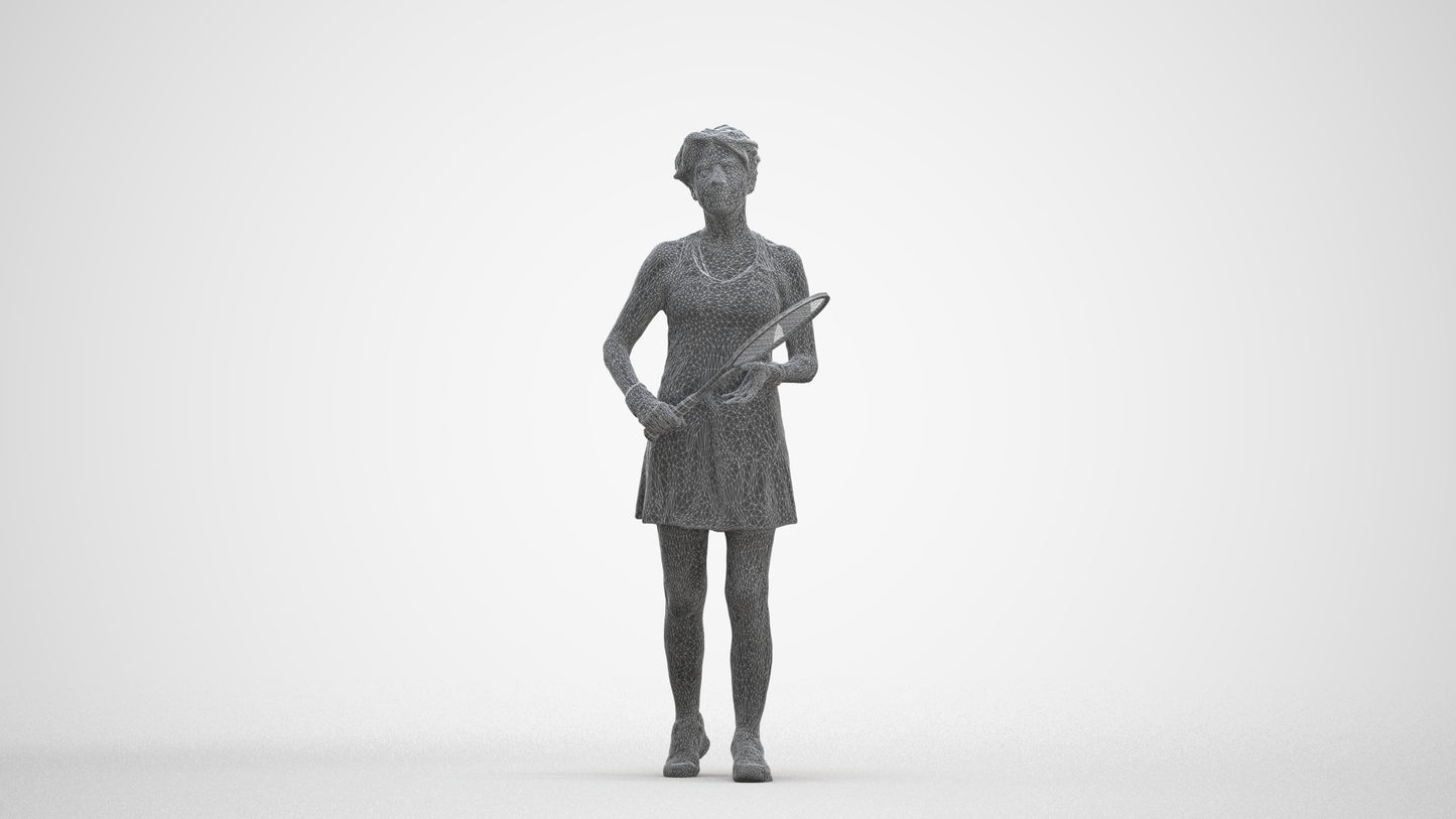 3D human model woman sport, photogrammetry scanned person for archviz, three-quarter front view render