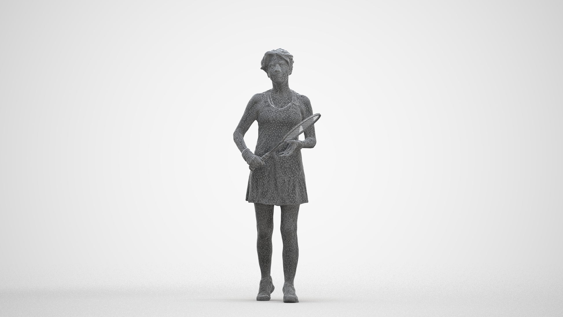 3D human model woman sport, photogrammetry scanned person for archviz, three-quarter front view render