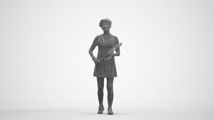 3D human model woman sport, photogrammetry scanned person for archviz, three-quarter front view render
