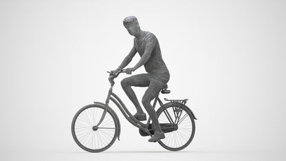 realistic 3D man casual cycling, scanned archviz people for Blender and 3ds Max, wireframe back view