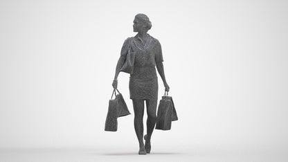 realistic 3D woman casual shopping, scanned archviz people for Blender and 3ds Max, three-quarter front view render