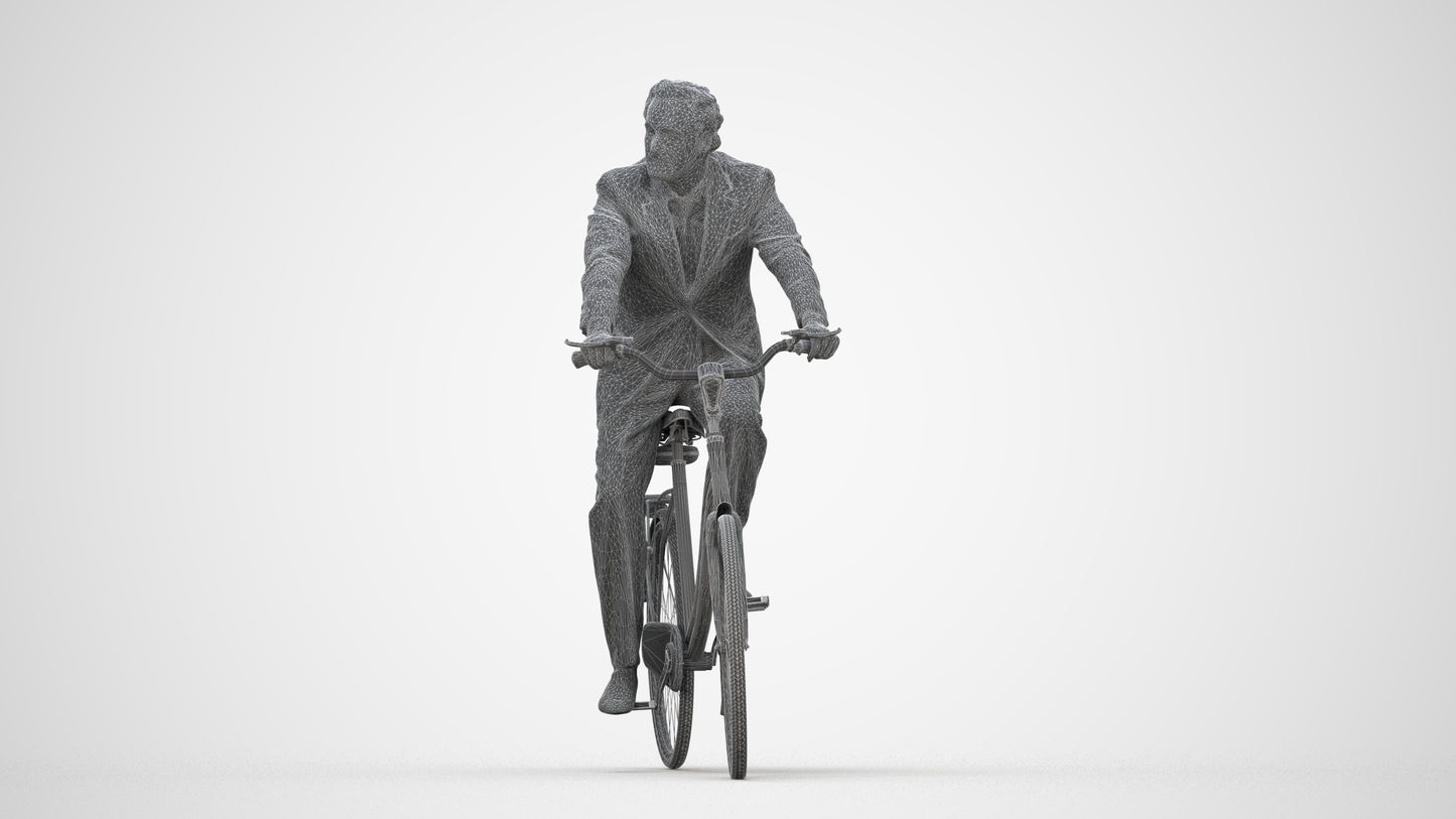 realistic 3D people man business cycling, render-ready for V-Ray and Corona, FBX OBJ, wireframe back view