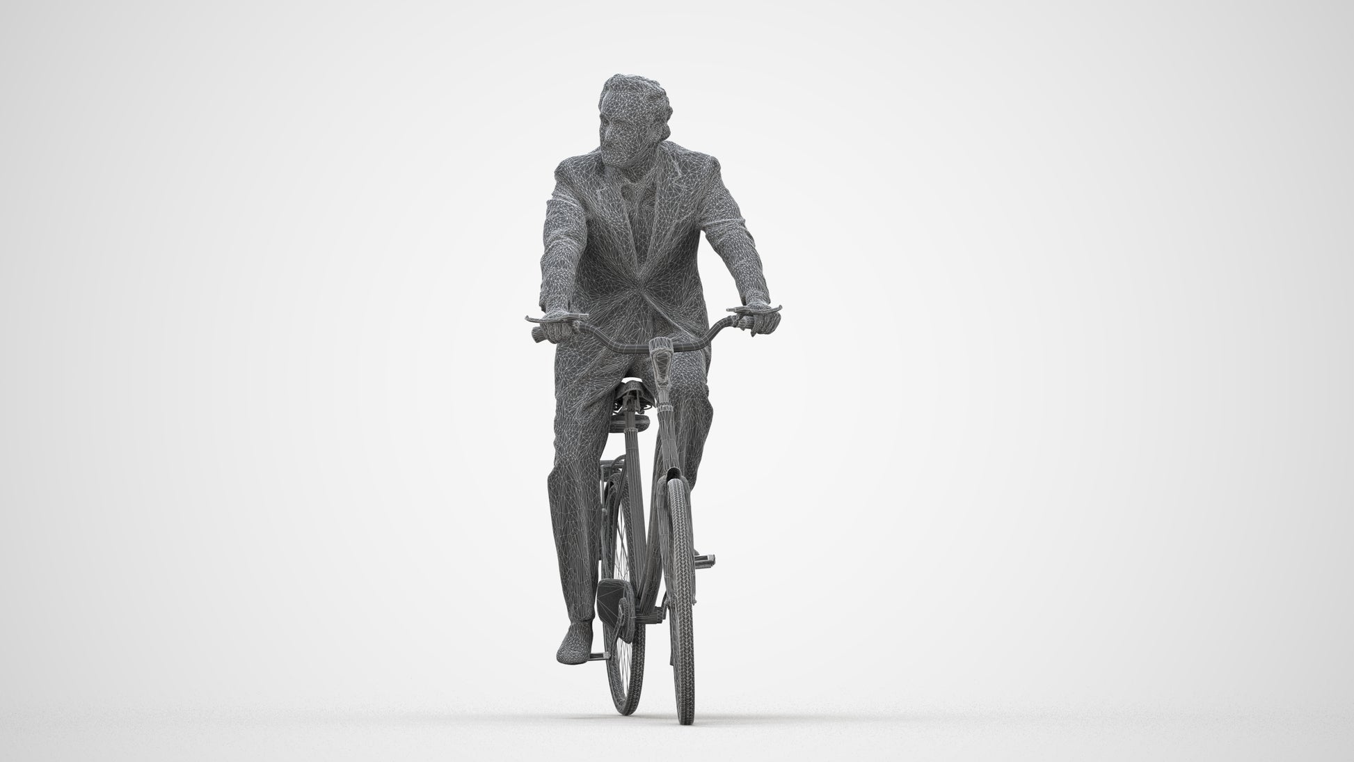 realistic 3D people man business cycling, render-ready for V-Ray and Corona, FBX OBJ, wireframe back view