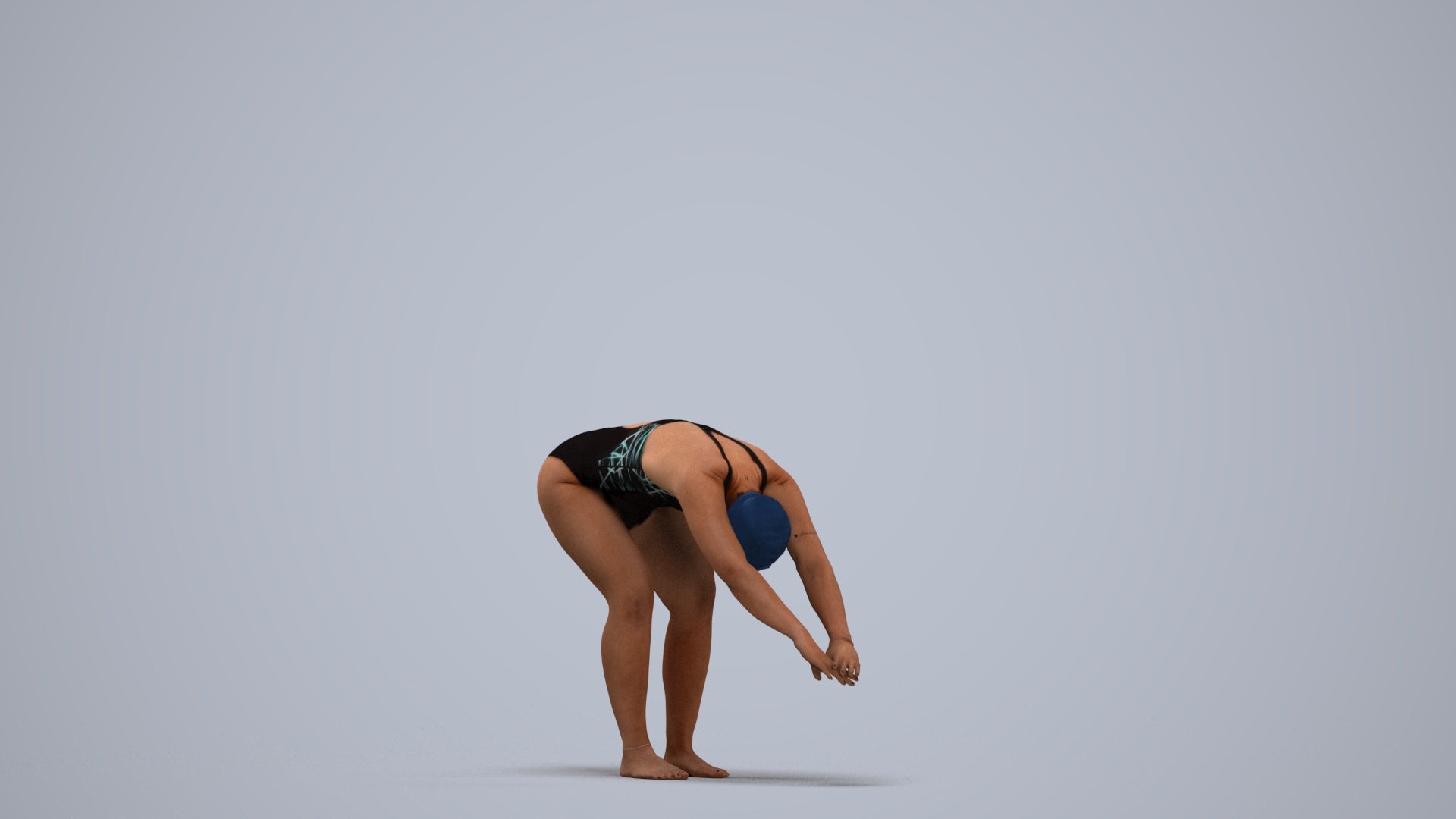 3D human model woman sport pool, photogrammetry scanned person for archviz, standing pose render