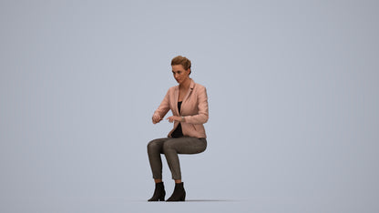 3D human model woman business, photogrammetry scanned person for archviz, top-down view render