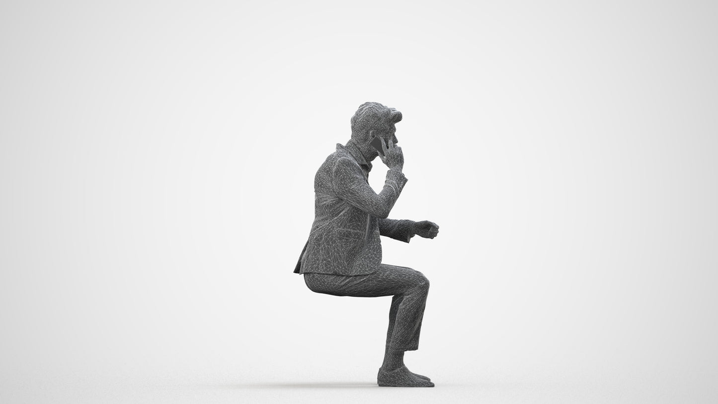 realistic 3D man business, scanned archviz people for Blender and 3ds Max, wireframe side view