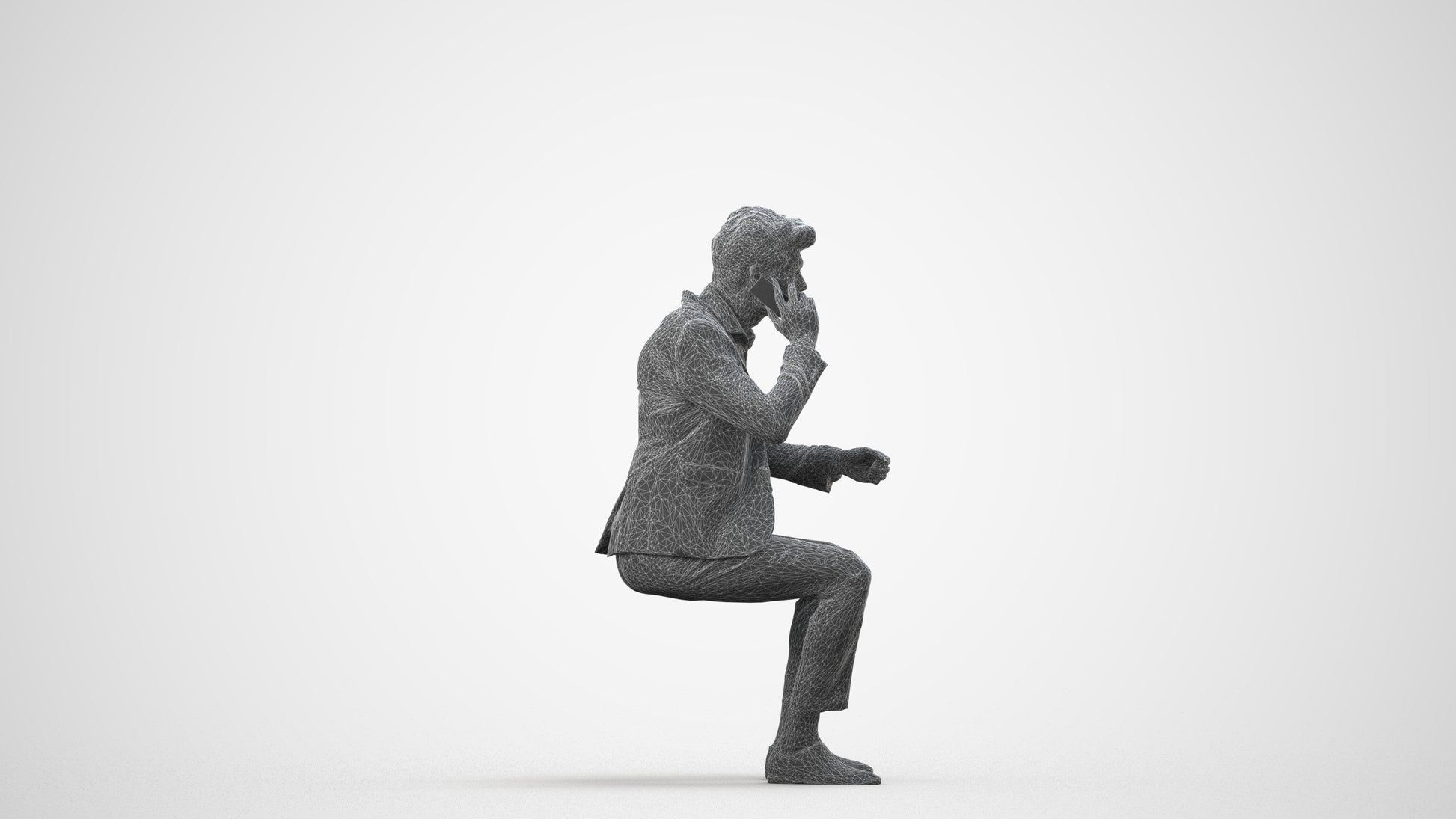 realistic 3D man business, scanned archviz people for Blender and 3ds Max, wireframe side view