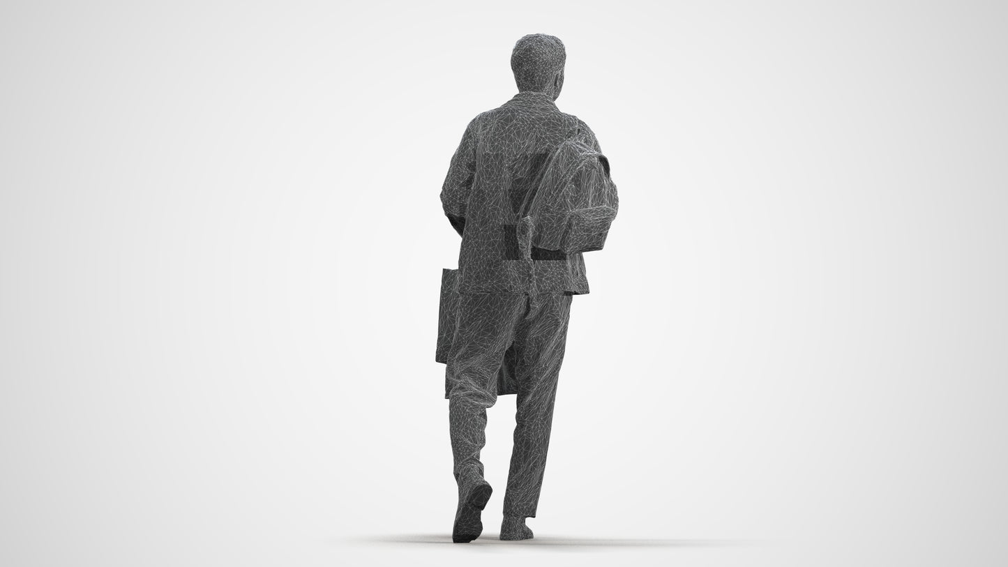 realistic 3D human man casual shopping, archviz people FBX OBJ for Blender, wireframe front view