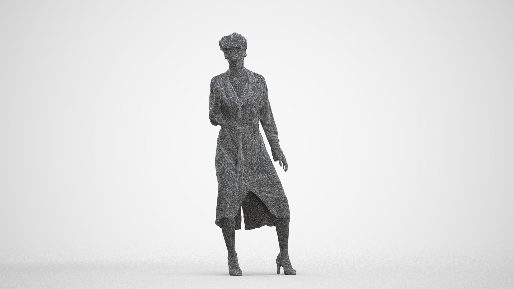 3D human model woman casual standing, photogrammetry scanned person for archviz, three-quarter front view render